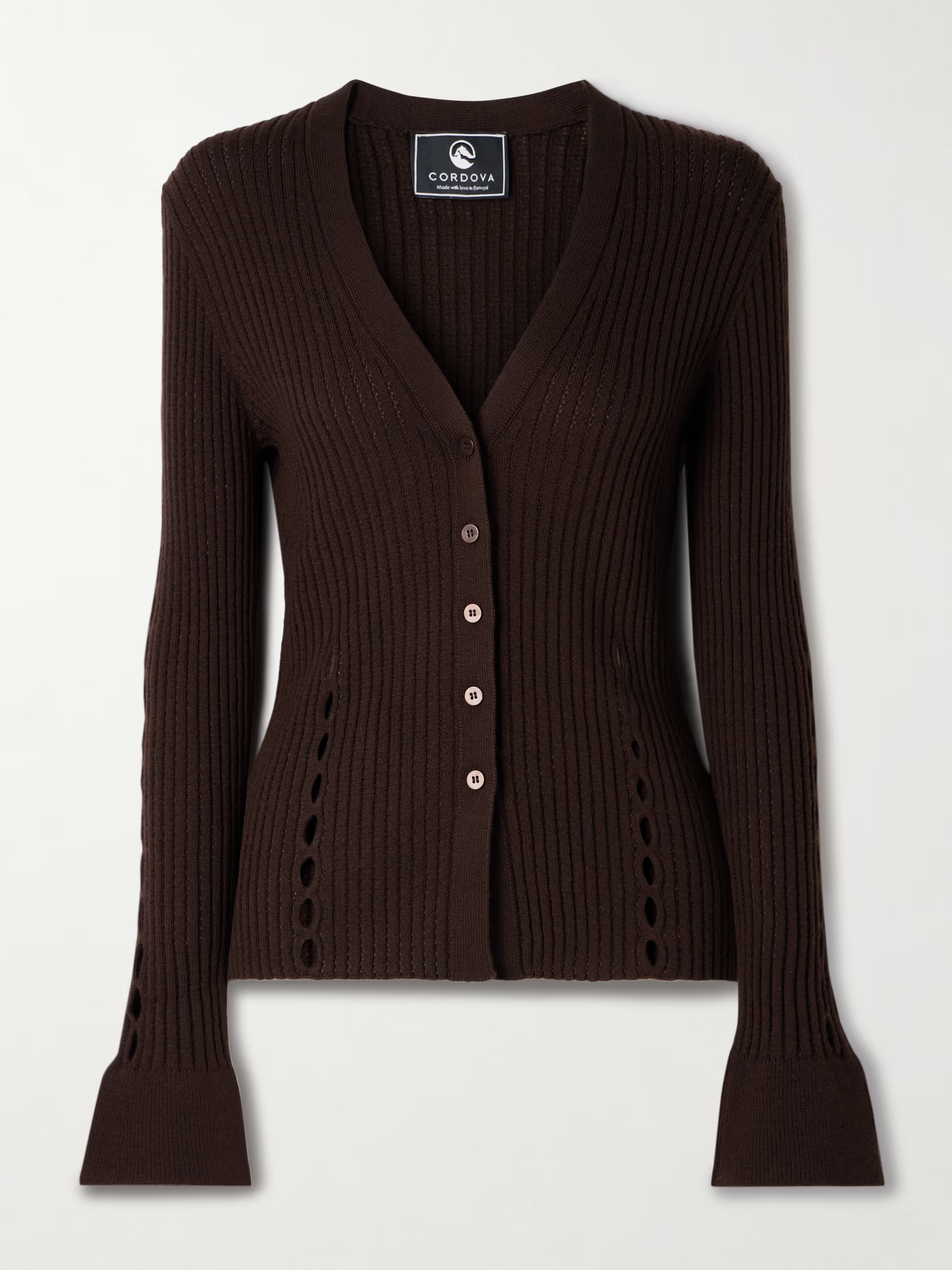 Shop Savoie ribbed pointelle-knit merino wool cardigan | NET-A-PORTER (US)